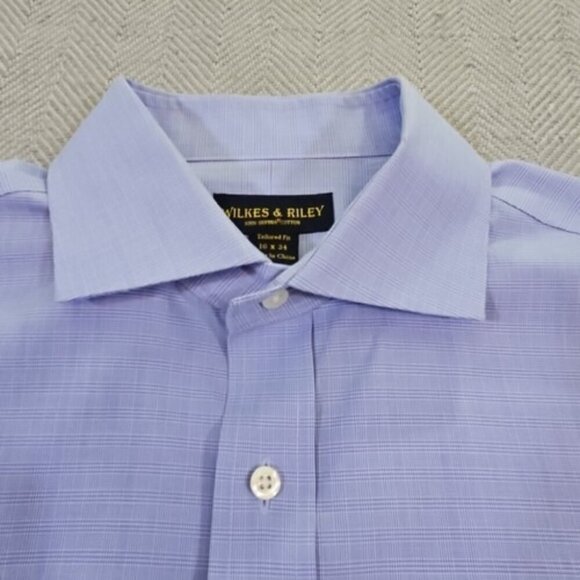 Wilkes & Riley Button Up Spread Collar Shirt Men's Size 16 x 34 Blue 100% Cotton - Picture 10 of 14